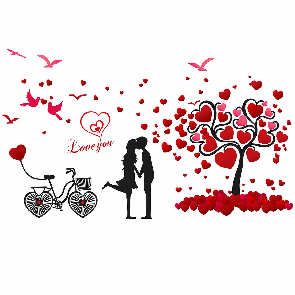DreamKraft Loving Couple Under a Heart Tree with Lots of Love PVC Vinyl Wall Stickers (Multicolor, 70 cm x 138 cm)-picture-20