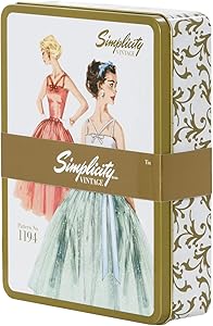 Simplicity Vintage 559334007H White and Gold Retro Fashion Container, 9.75 x 7.5 x 9.75 Inches Large Storage Tin-Patterned, us:one Size, Multicolor