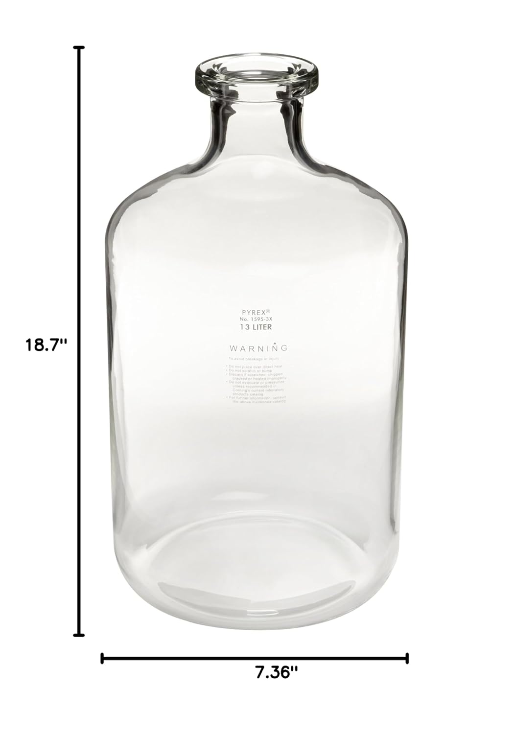 Corning Pyrex 1596-9L Glass 9.5 L Solution Graduated Carboy Bottle, with Tooled Neck