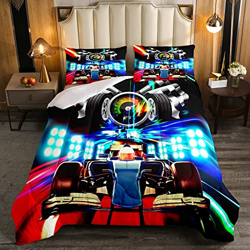 Feelyou Conjunto de cama de carro de esportes de corrida conjunto de edredom tema de esportes radica