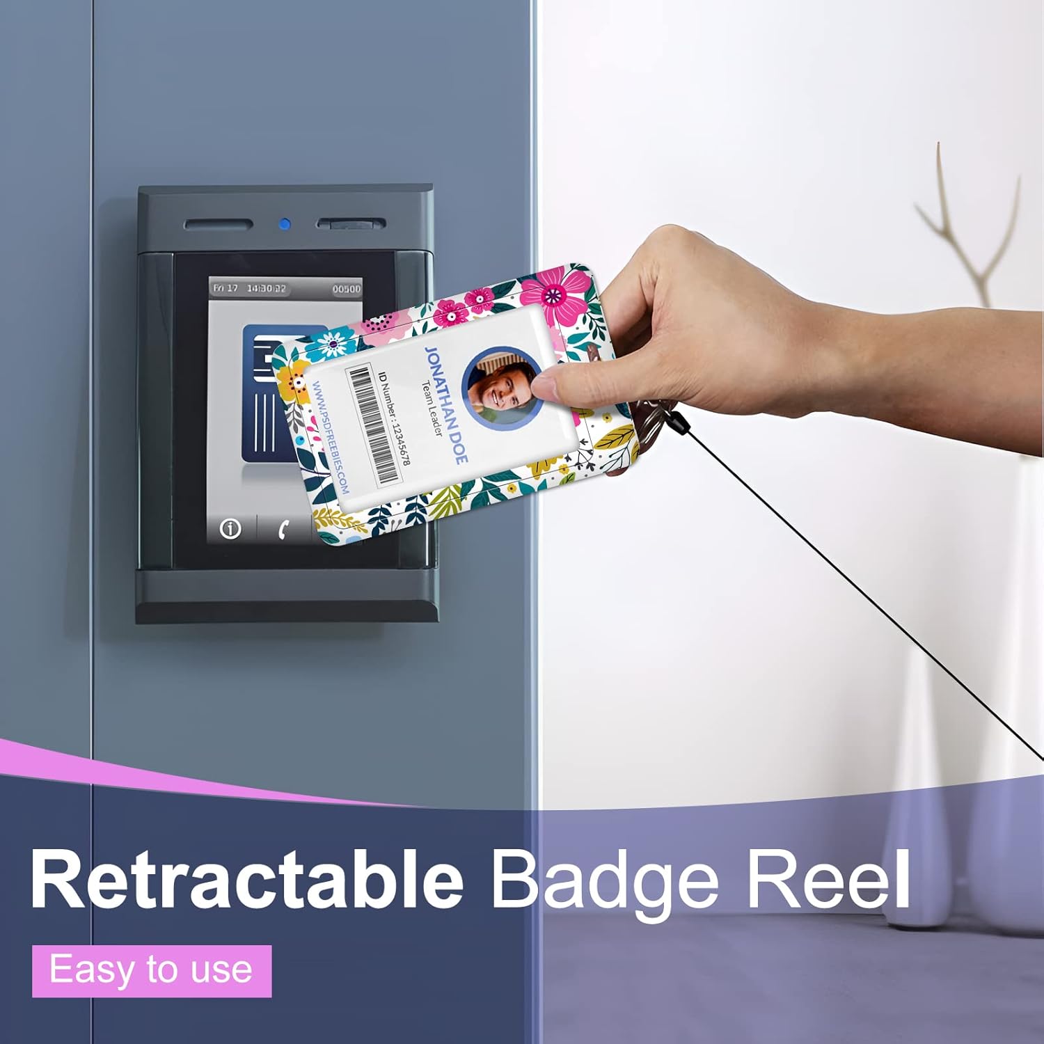 ID Badge Holder with Lanyard and Retractable Badge Reel Clip, Unique Flowers Pattern Card Name Tag Lanyard Vertical ID Protector Bage Clips for Nurse Nursing Doctor Teacher Student - Image 3