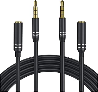 2 Pack 3.5mm Headphone Extension Cable (4Ft/1.2M), 4 Pole Hi-Fi Stereo Sound Audio Cable Male to Female AUX Cord, Auxiliary Extender for Speakers, PC, MP3 and All 3.5 mm Enabled Devices - Black