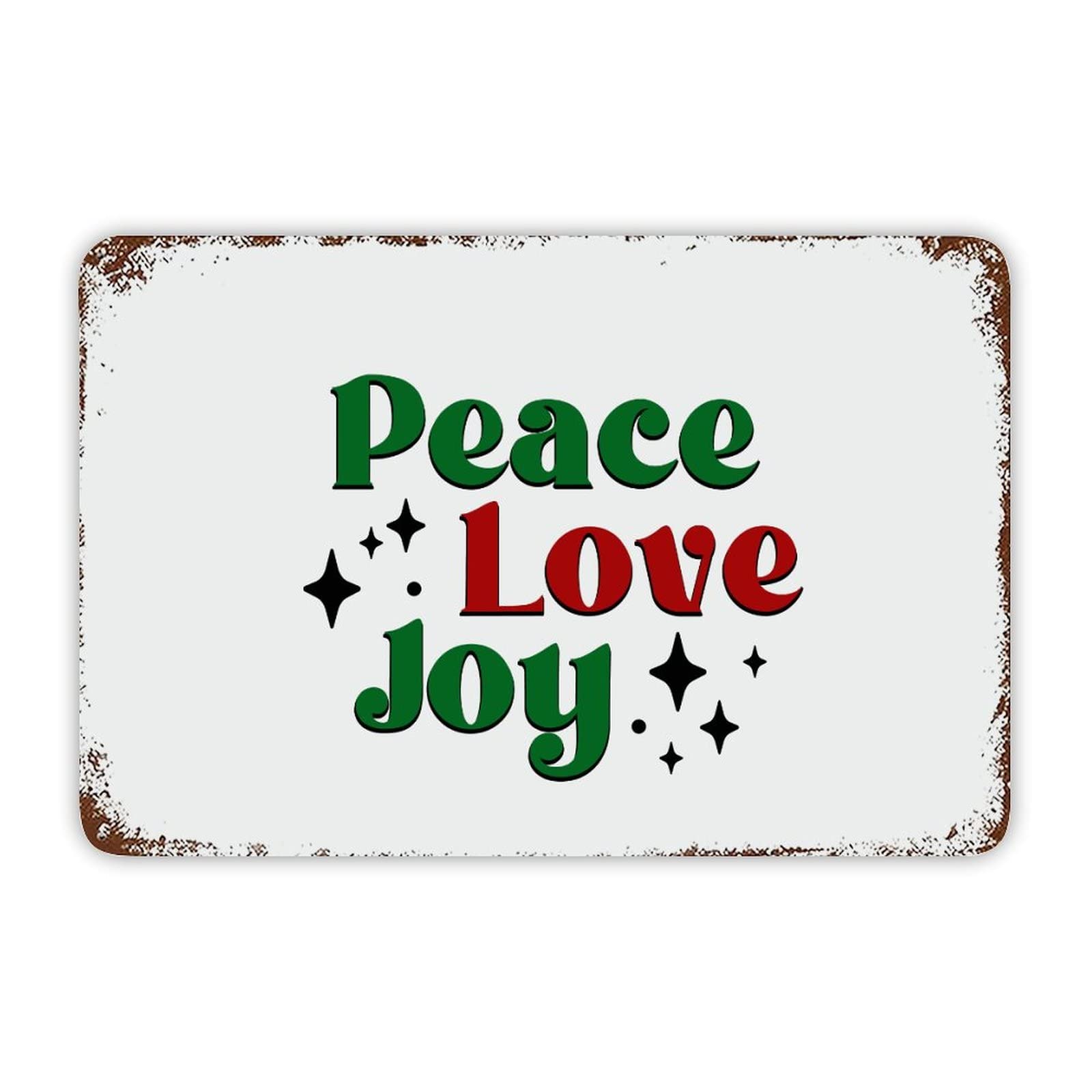ENEDNATE Christmas Metal Sign,Peace Love Joy Vintage Farmhouse Decorative Aluminum Tin Metal Signs with Saying for Living Room Bedroom Home Decor Print Poster Wall Art 8x12 Inch