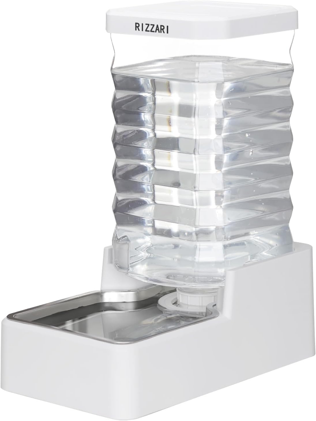 RIZZARI Stainless Steel Pet Water Feeder: 10L Gravity Waterer with Filter - Splash-Resistant - Dust-Resistant Lid -Easy to Clean - No Power Needed - for Cats & Dogs - Crate Area/Kitchen Corner
