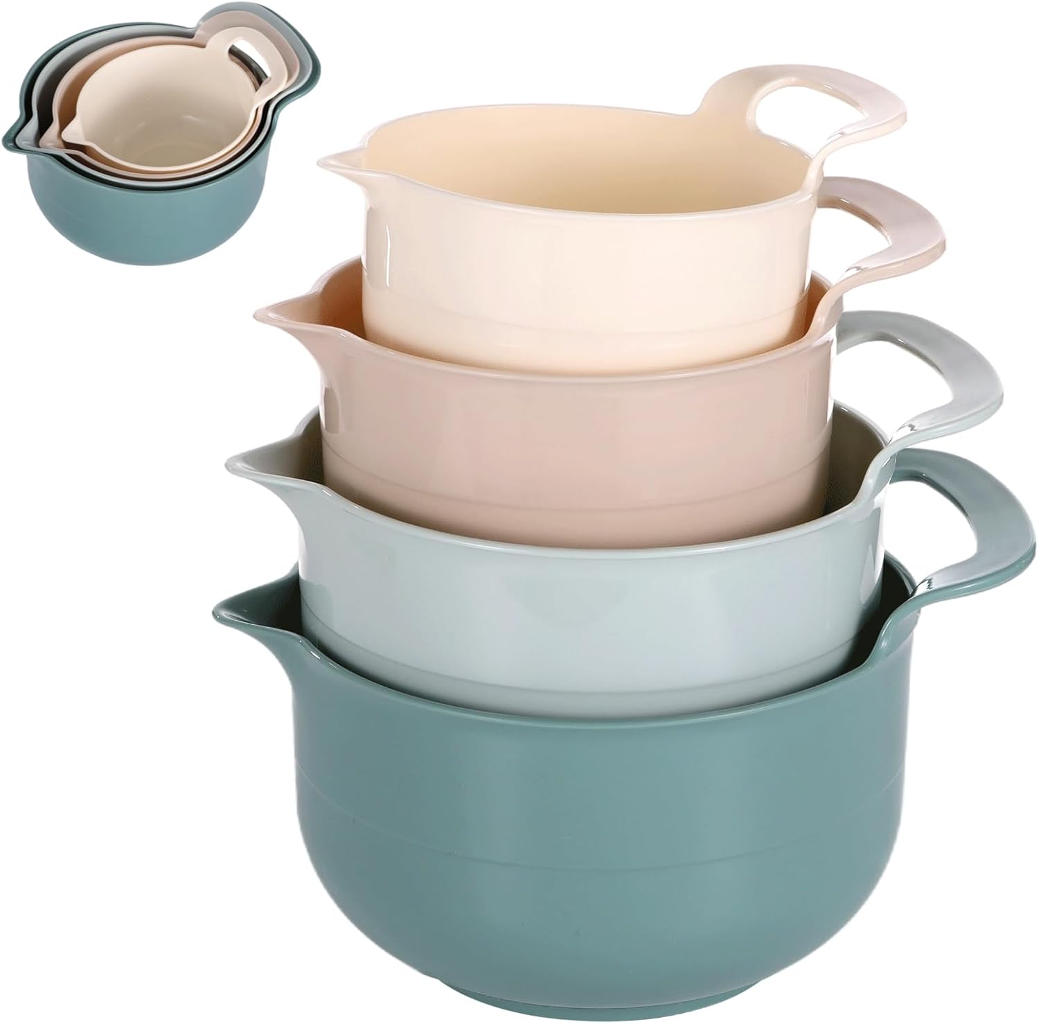 Plastic Mixing Bowls Set With Pour Spouts & Handles, Stackable, 4 Pcs, Pp Material, Kitchen & Baking, Multicolor