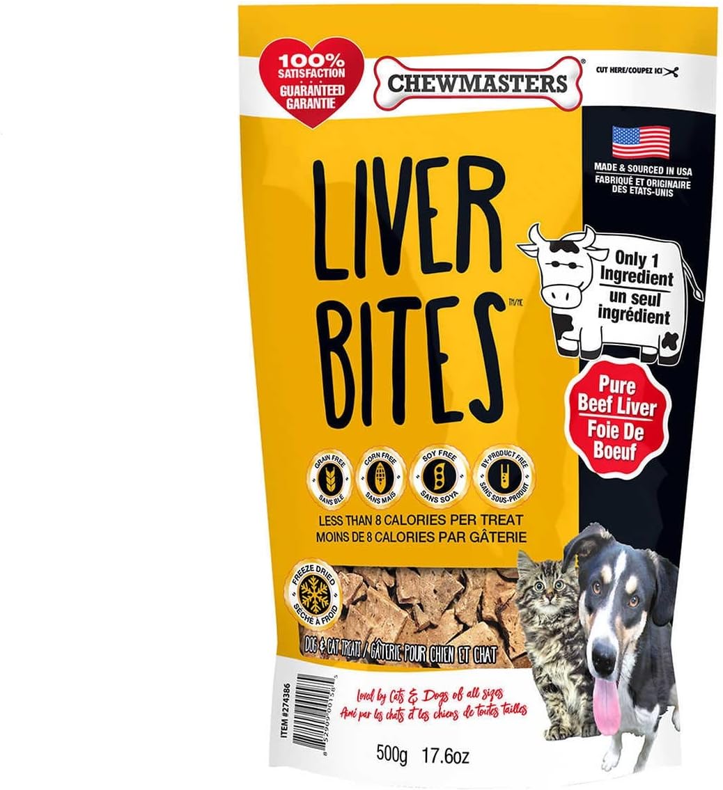 Chewmasters Freeze Dried Liver Bites Dog Treats, 2 x 500g (17.6 oz