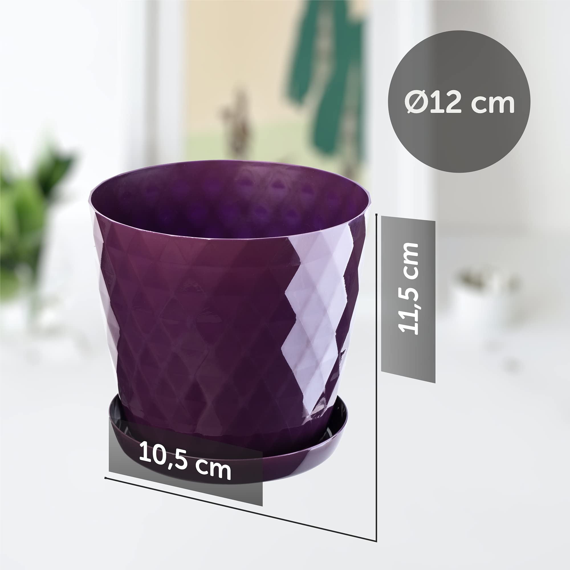 KADAX Maceta para Flores, Maceta con Base, Maceta de plástico para Interior, Macetero Redondo, Maceta Decorativa, Maceta Moderna Interior, 12 cm, Morado — view 2