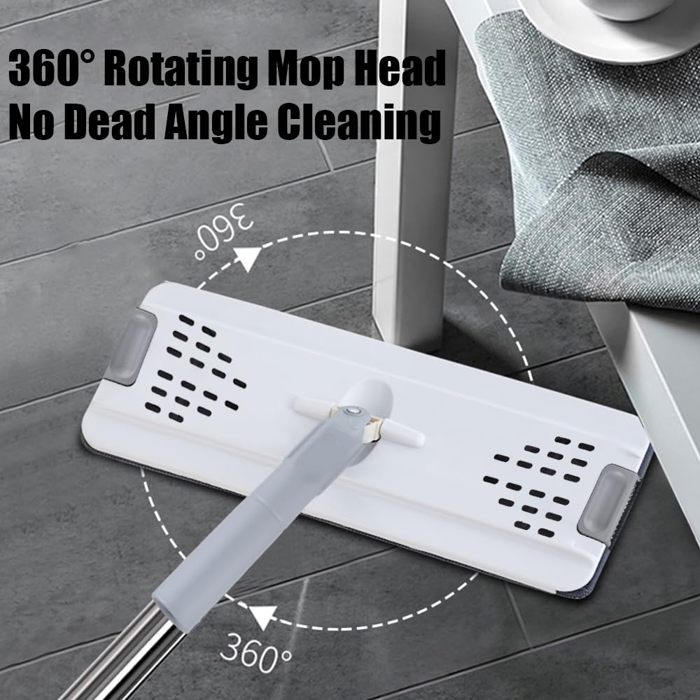 Kavolet Juego de mopa y Cubo con escurridor, Mango de Acero Inoxidable de 119,4 cm de Largo, Uso en seco y húmedo, con 2 Almohadillas de Microfibra, mopa Manos Libres para el hogar para Suelos