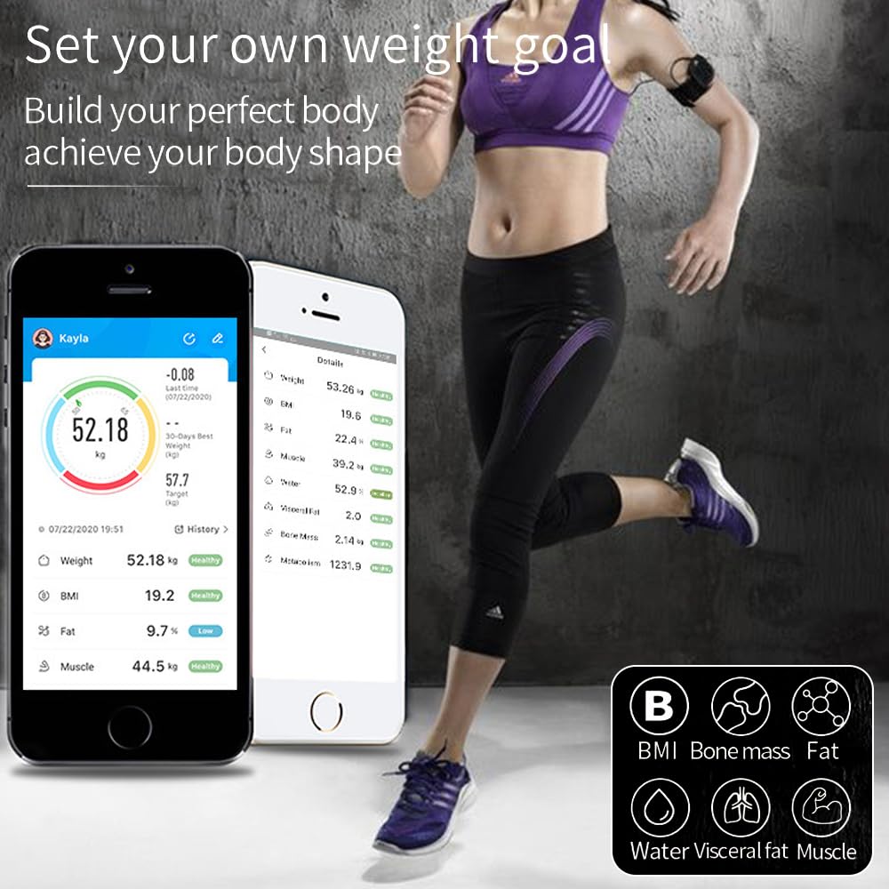 Báscula digital inteligente para peso corporal, báscula de peso, incluyendo IMC, grasa corporal, masa muscular, baterías incluidas (blanco)