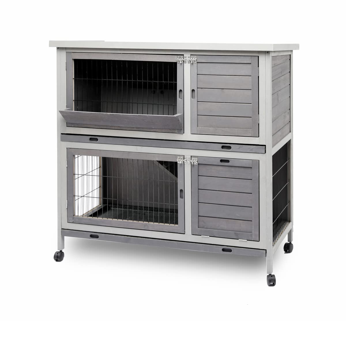 Pawhut Wooden Indoor Rabbit Hutch Elevated Cage Habitat With Enclosed