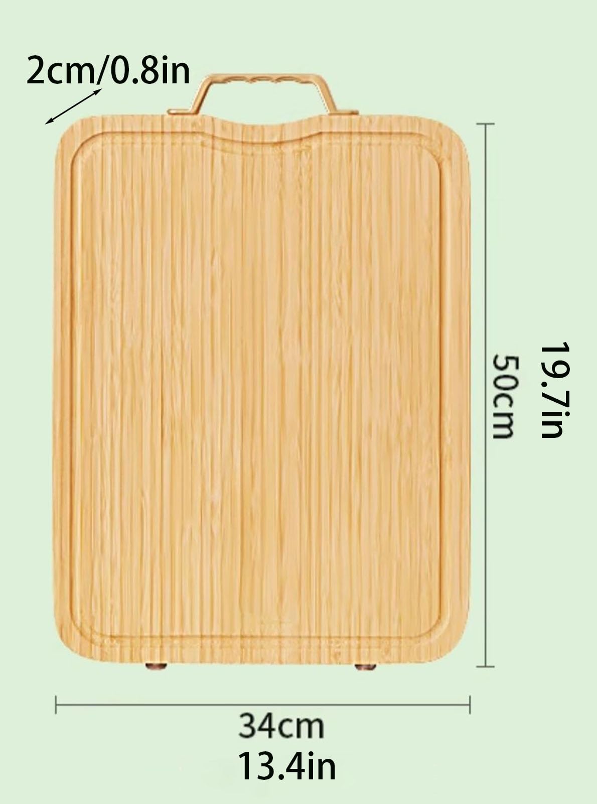 Tabla de cortar de bambú con mango y ranura for jugo, tabla de cortar de doble cara for frutas, verduras y carne, tabla de cortar de cocina grande de 19,7 pulgadas, 50 cm/19,7 pulgadas,Tabla