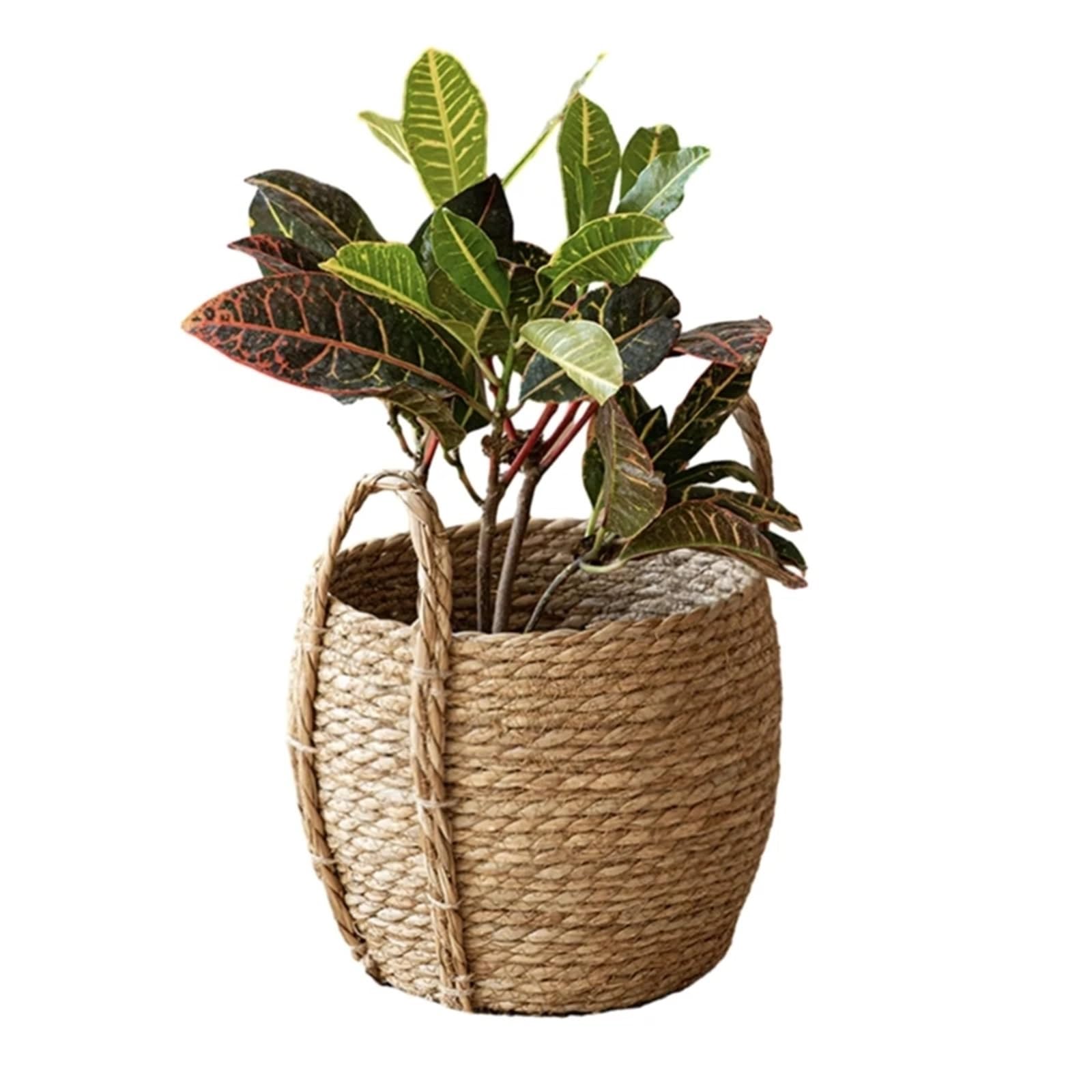 Cache Pot en Osier Paniers de rangement tissés à la main avec poignée, 3 pièces, jardinière en paille, Pots de fleurs, paniers for plantes de jardin, conteneurs de linge for la maison, décor(L)