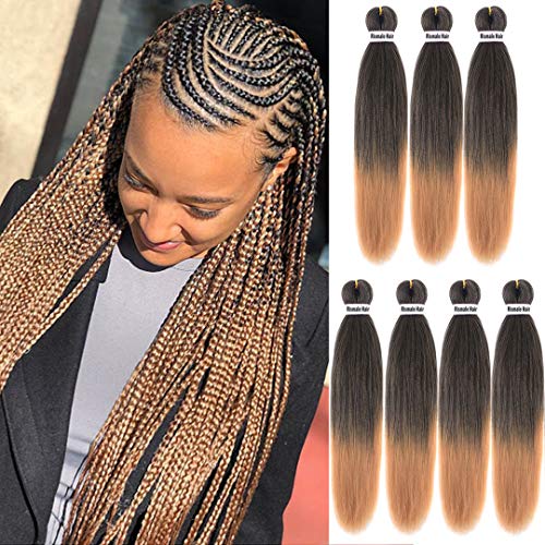 Rismale Pre Stretched Braiding Hair 26" Yaki Texture Ombre Itch Free Crochet Braids Hair Extensions 7Pcs/Lot Hot Water Setting(1B/27)