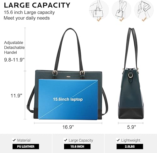 Miniatura 4 de LOVEVOOK Bolsa para laptop para mujer, bolsa de mano grande de 15.6 pulgadas, bolso de hombro para trabajo de negocios