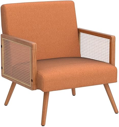 Miniatura 4 de SHINEBOOM Juego de 2 sillas decorativas con brazos de ratán, silla moderna tapizada de mediados de siglo para dormitorio, sala de estar, sillas de