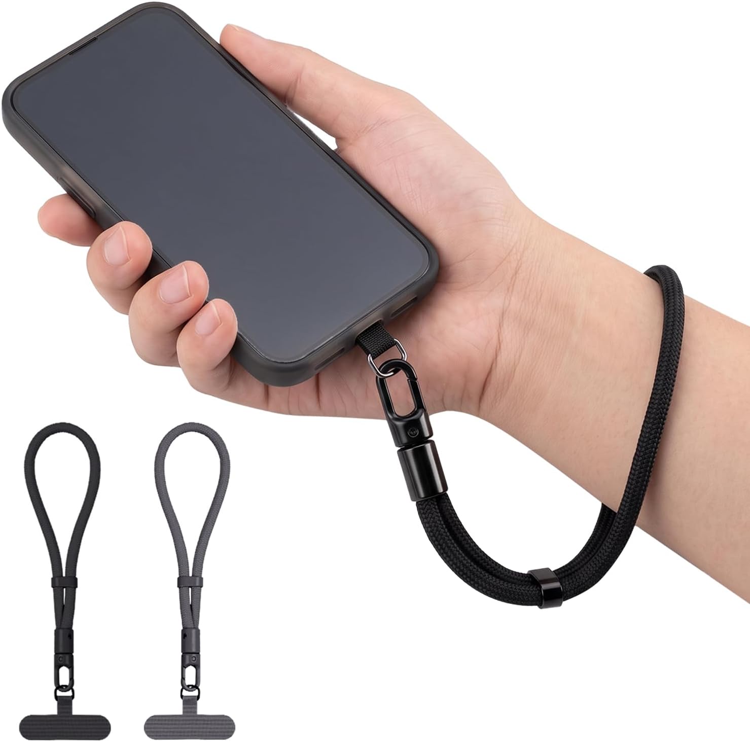 2 Pcs Adjustable Phone Hand Wrist Strap Lanyard (Black & Grey)
