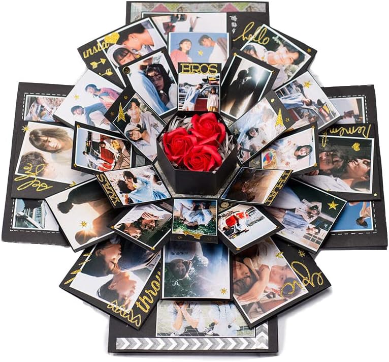 DIY Photo Album Box,Explosion Box 6 Faces Creative Explosion Gift Box, Sentimental Gift for Wedding Box,Birthday Party,Boyfriend,Girlfriend,Scrapbook Style DIY Photo Album,Memory Box