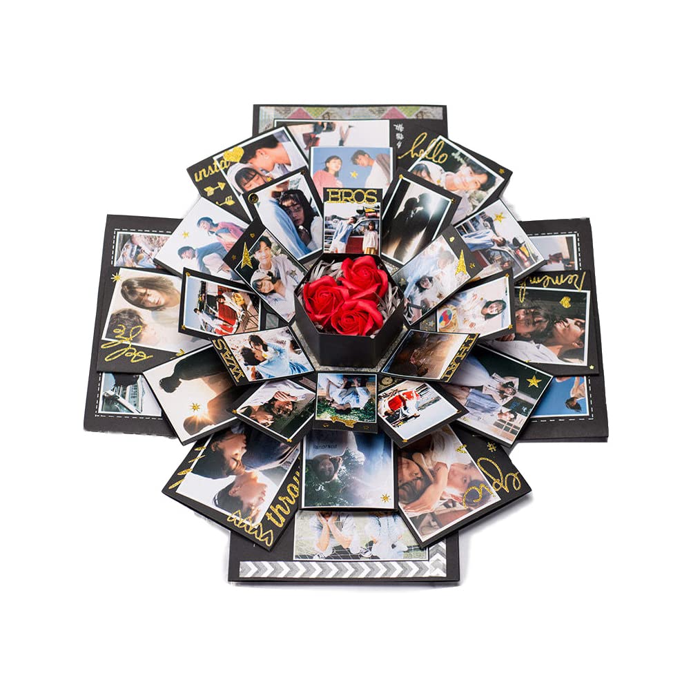 DIY Photo Album Box,Explosion Box 6 Faces Creative Explosion Gift Box, Sentimental Gift for Wedding Box,Birthday Party,Boyfriend,Girlfriend,Scrapbook Style DIY Photo Album,Memory Box