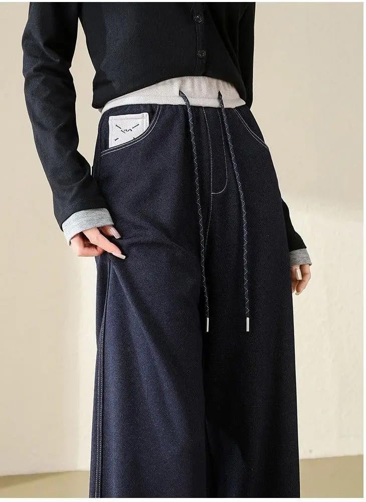 Denim Straight-Leg Pants Autumn Thin Styles with High Waist Casual Slim Wide-Leg Pants