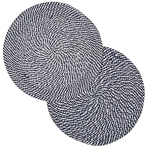 Tischmatte aus Baumwolle, handgeflochten, festlich, Vintage-Stil, für Partys, Esstisch, Urlaub, Einweihungsgeschenk (38,1 cm runder Durchmesser, weiß und marineblau), 3 Stück Cover