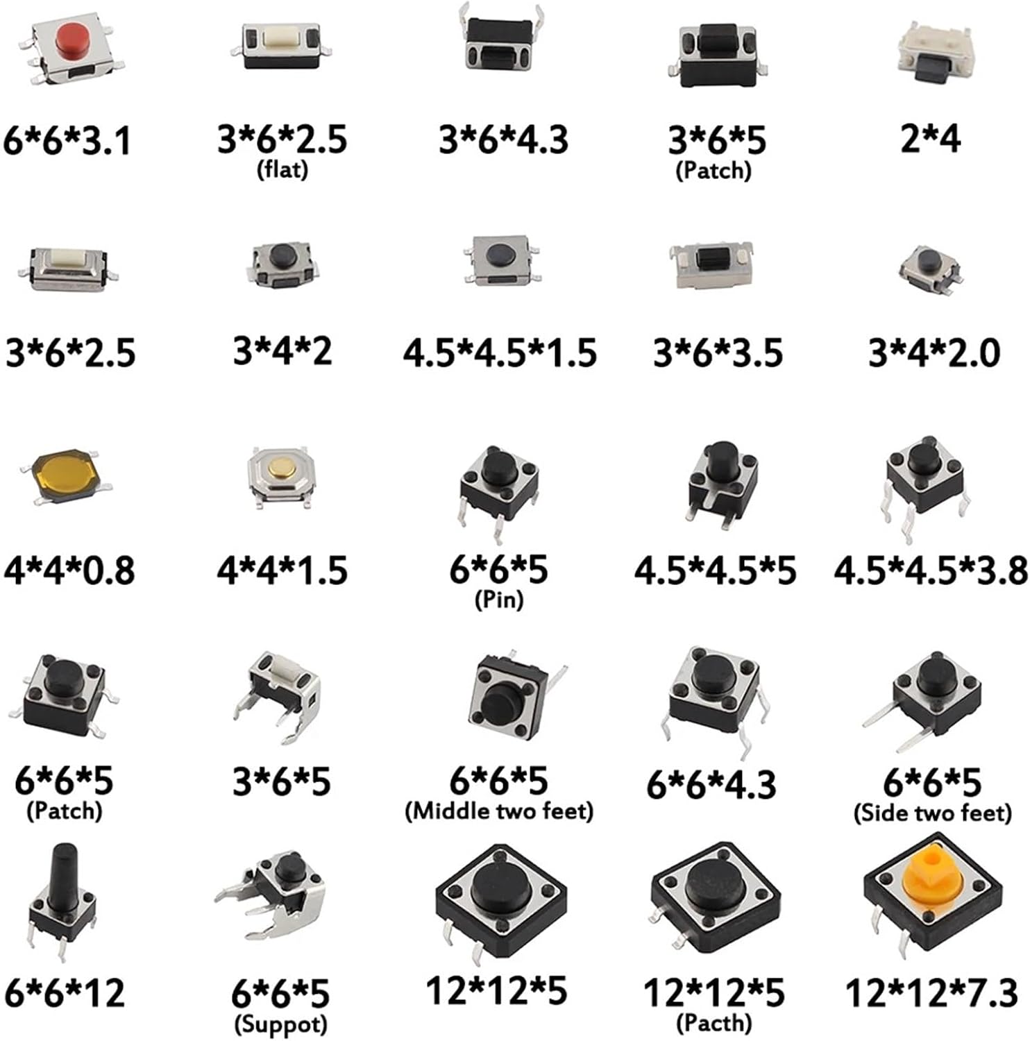 125PCS Switch Kit - 25 Varieties of Push Buttons, Tactile Switches for DIY, Home, and Toys (DIP & SMD)
