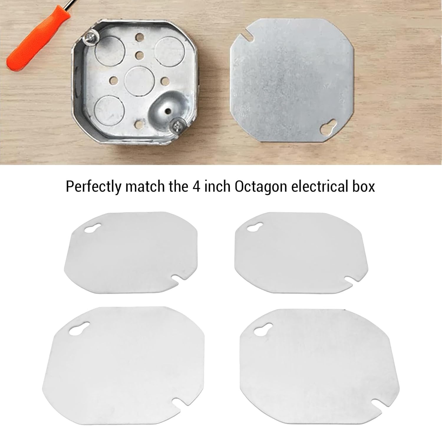 TOPINCN 4 Pack Octagons Electrical Box Cover, Metal Junction Box Covers Flat Blank Electric Box Cover Galvanized Steel Outlet Box Plate for 4 inch Octagonal Box