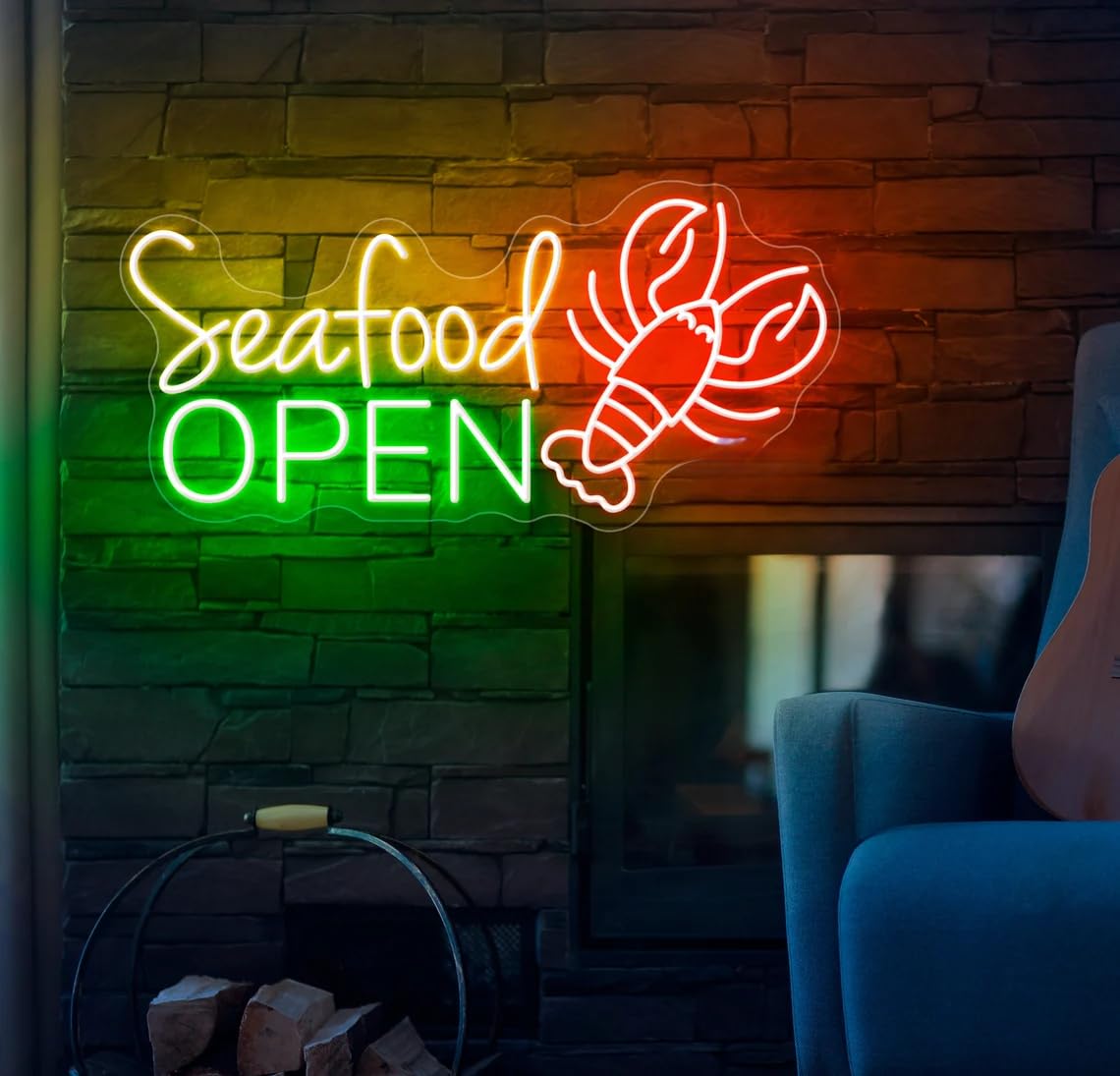 Seafood Open Neon Sign Seafood LED Light Restaurant Fresh Signs Room Wall Decor