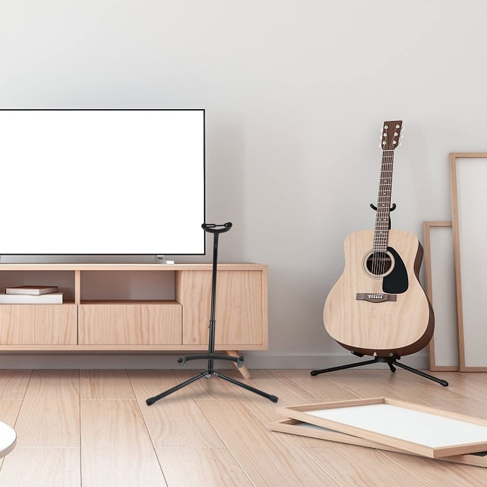 YARNOW Supporto Pieghevole per Chitarra, Supporto Verticale in Ferro Base Stabile, Nero, per Esposizione e Negozio di Chitarre