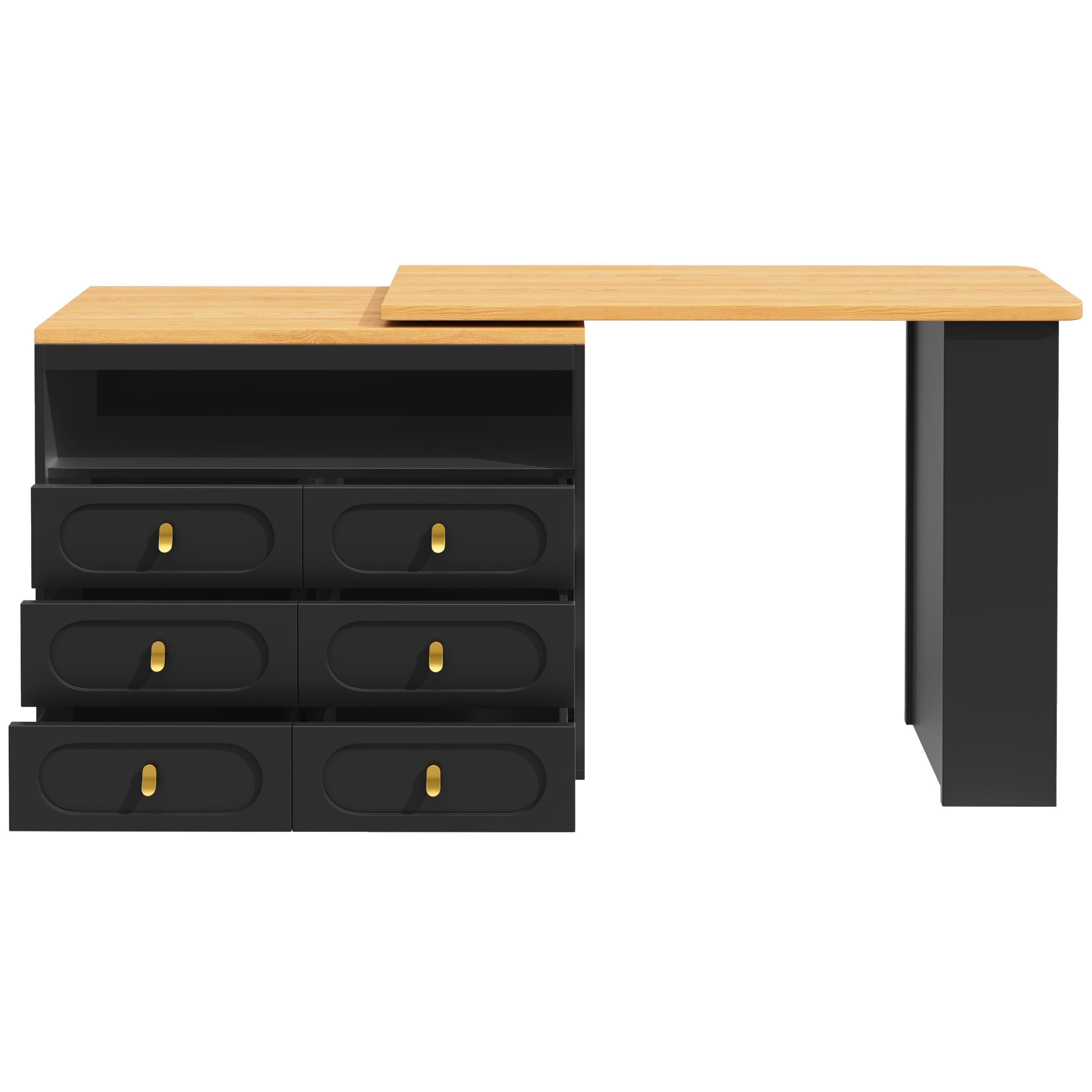 Tavolo da bar allungabile 90 x 140 cm, girevole a 360° e spazio di archiviazione, moderno tavolo da bar con cassetti, colore nero