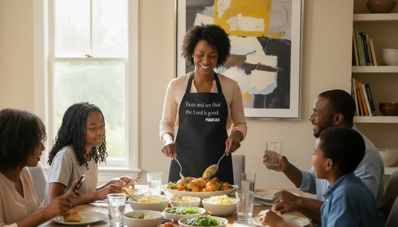 Inspirational Black Cooking Apron The Lord Is Good, Christian Kitchen Aprons, Religious Gifts For Home Cooks - Image 2