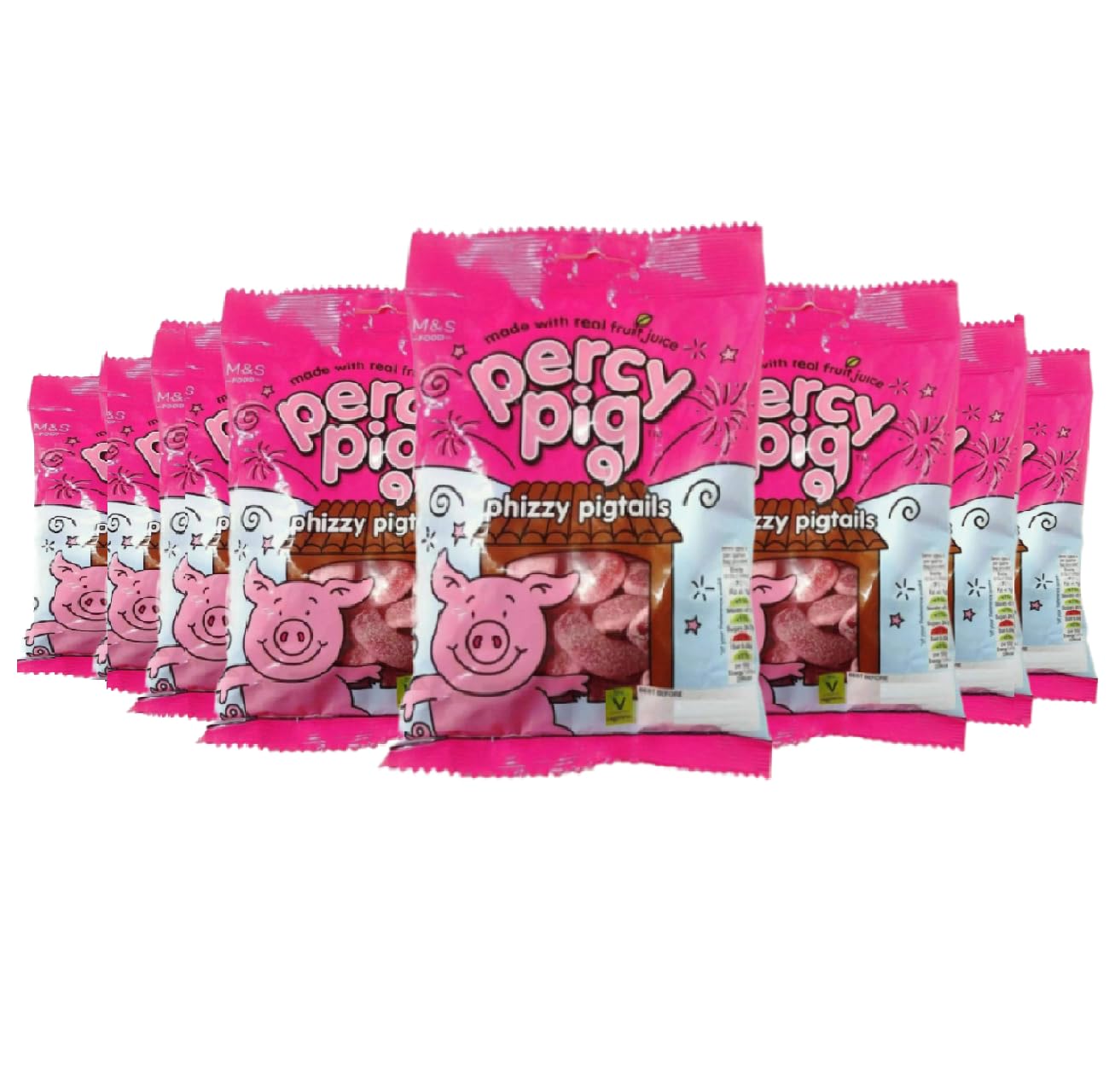 Percy Pig Phizzy Pigtails, Soft Sour Fruit Gummies, 170g (8 Pack)