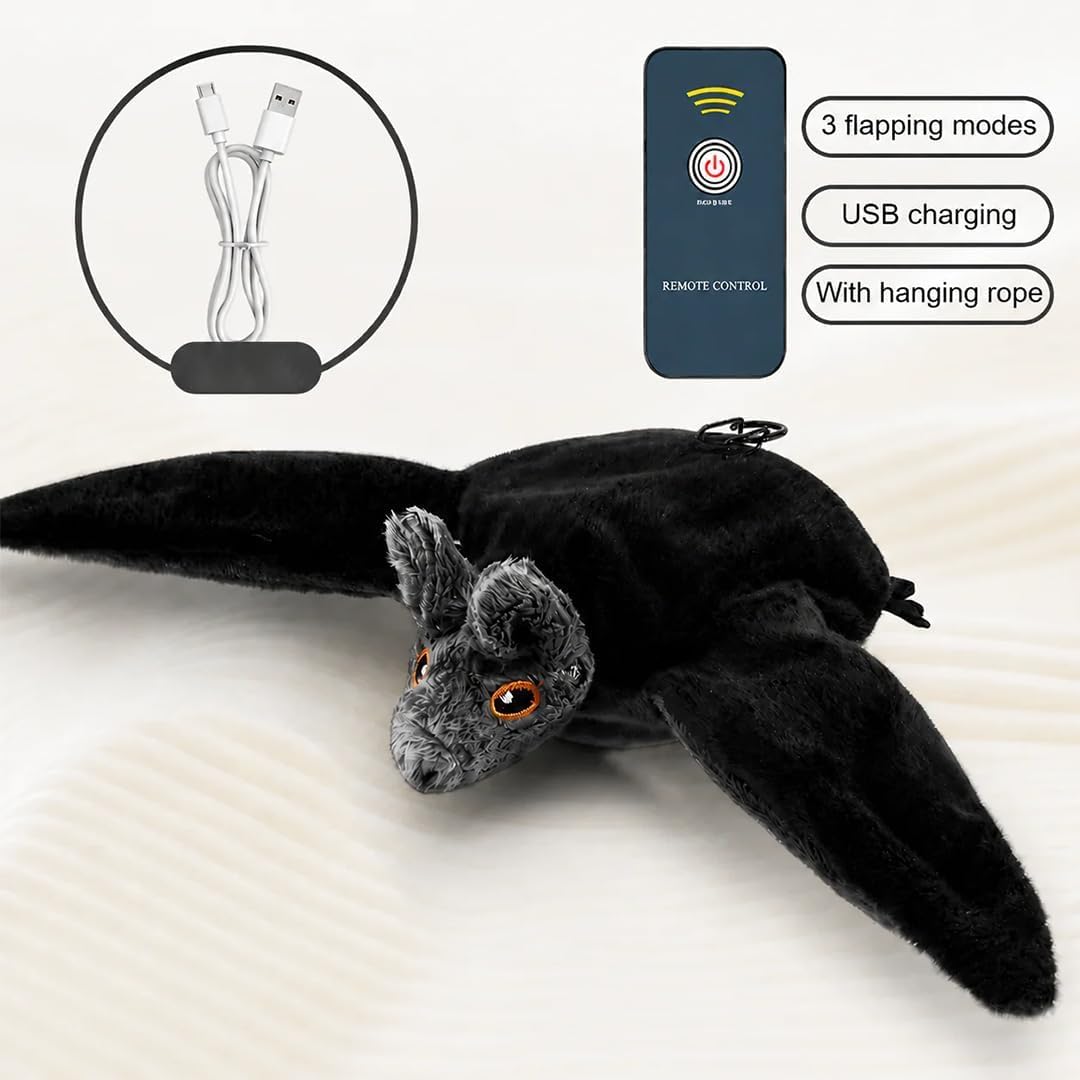 Juguete de murciélago volador para perro, recargable por USB, aleteo interactivo de peluche, divertido juguete de murciélago volador para perros, gatos y mascotas activas de interior