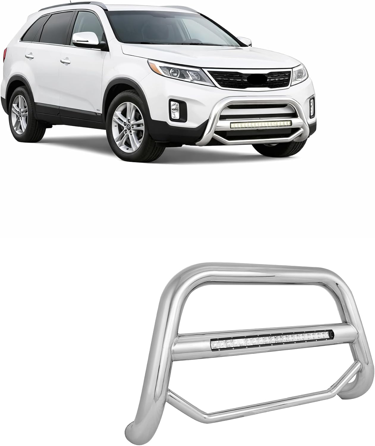 Black Horse MAX BEACON Bull Bar No Skid Plate Stainless Steel Compatible with 2013-2016 Hyundai Santa Fe|2014-2015 Kia Sorento-MAB-HYB6101S