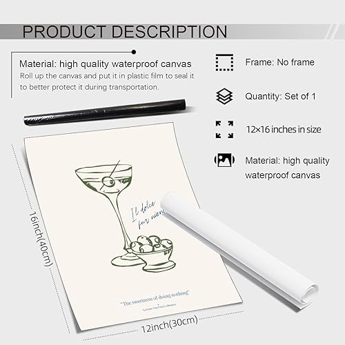 Miniatura 2 de enttgo Lienzo decorativo retro de cóctel para pared, diseño de dulzura de no hacer nada, impresión artística de cocina funky para el hogar, bar, 12