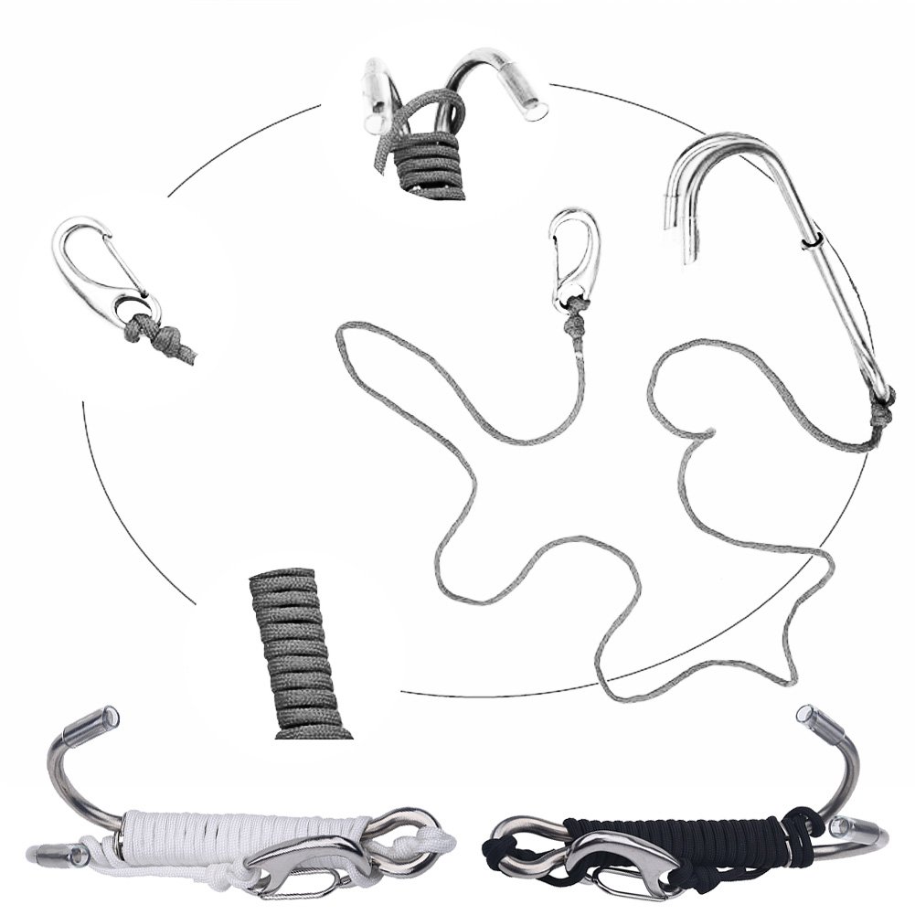 Tbest Gancio Doppio Barriera Subacquea con Cavo Retrattile Bobina di Fissaggio Reef Hook per Subacqueo