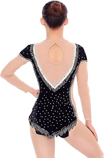 Rhythmic Gymnastics Leotard for ladies Long Sleeve with Shiny Rhinestones Women Competition Dance Outfits