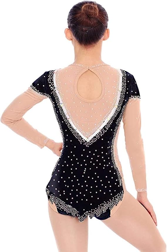Rhythmic Gymnastics Leotard for ladies Long Sleeve with Shiny Rhinestones Women Competition Dance Outfits