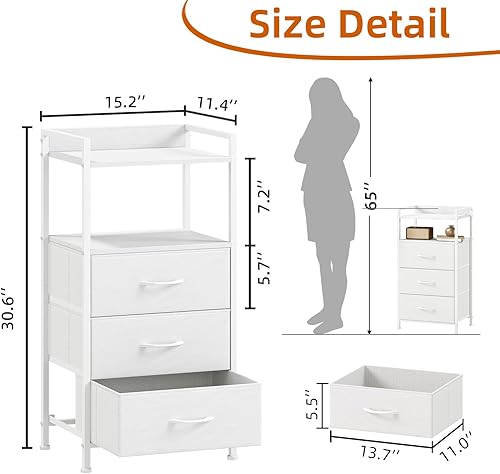 Miniatura 3 de Somdot - Mesita de noche con 3 cajones, cómoda con contenedores de tela para dormitorio, pasillo, entrada, mueble de mesa de noche, marco de acero