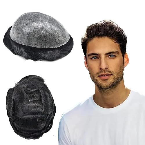 Miniatura 1 de Toupee - Unidades de cabello duradero de polietileno completo para hombres, atadas a mano, sistemas de reemplazo de cabello humano Remy europeo para