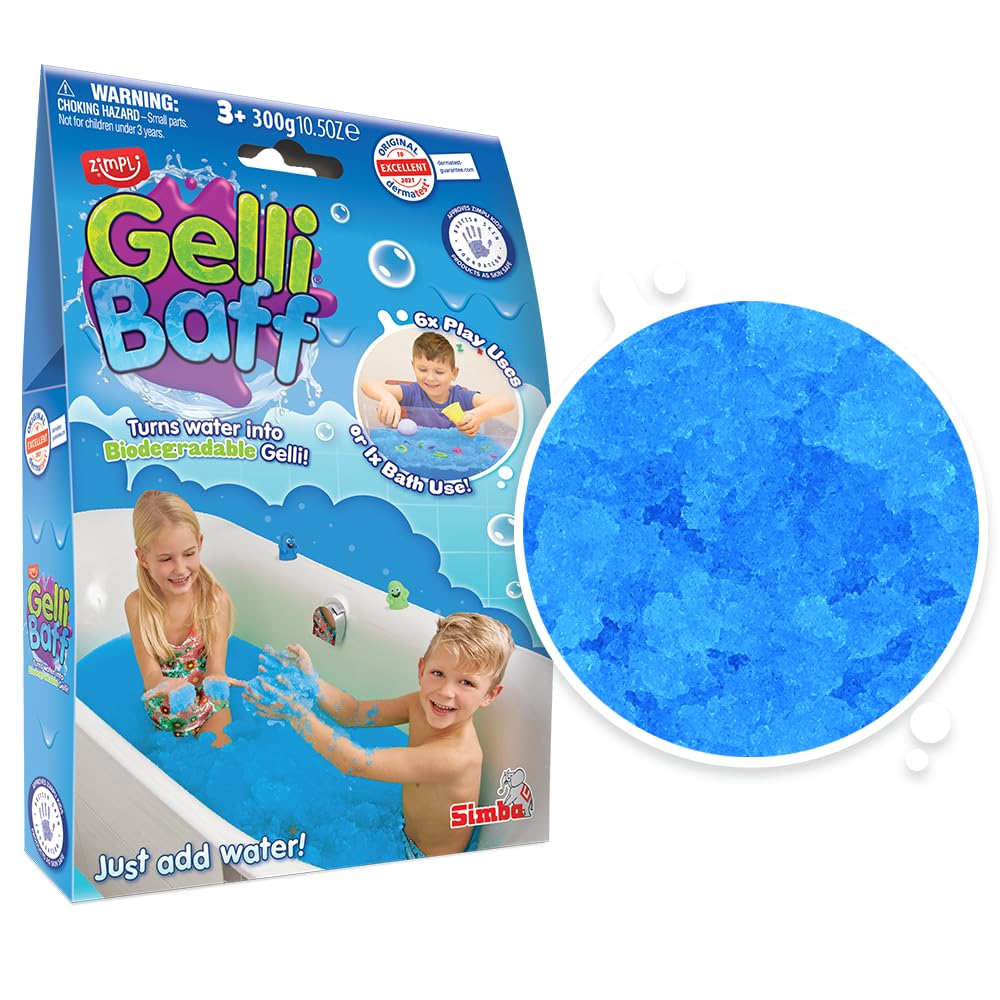 ZIMPLI - Gelli Baff Blue, 1 Bath or 6 Play Uses, Turns water into thick, colourful goo, Kids Bath Toy, Pocket Money Gift, Christmas Stocking Filler