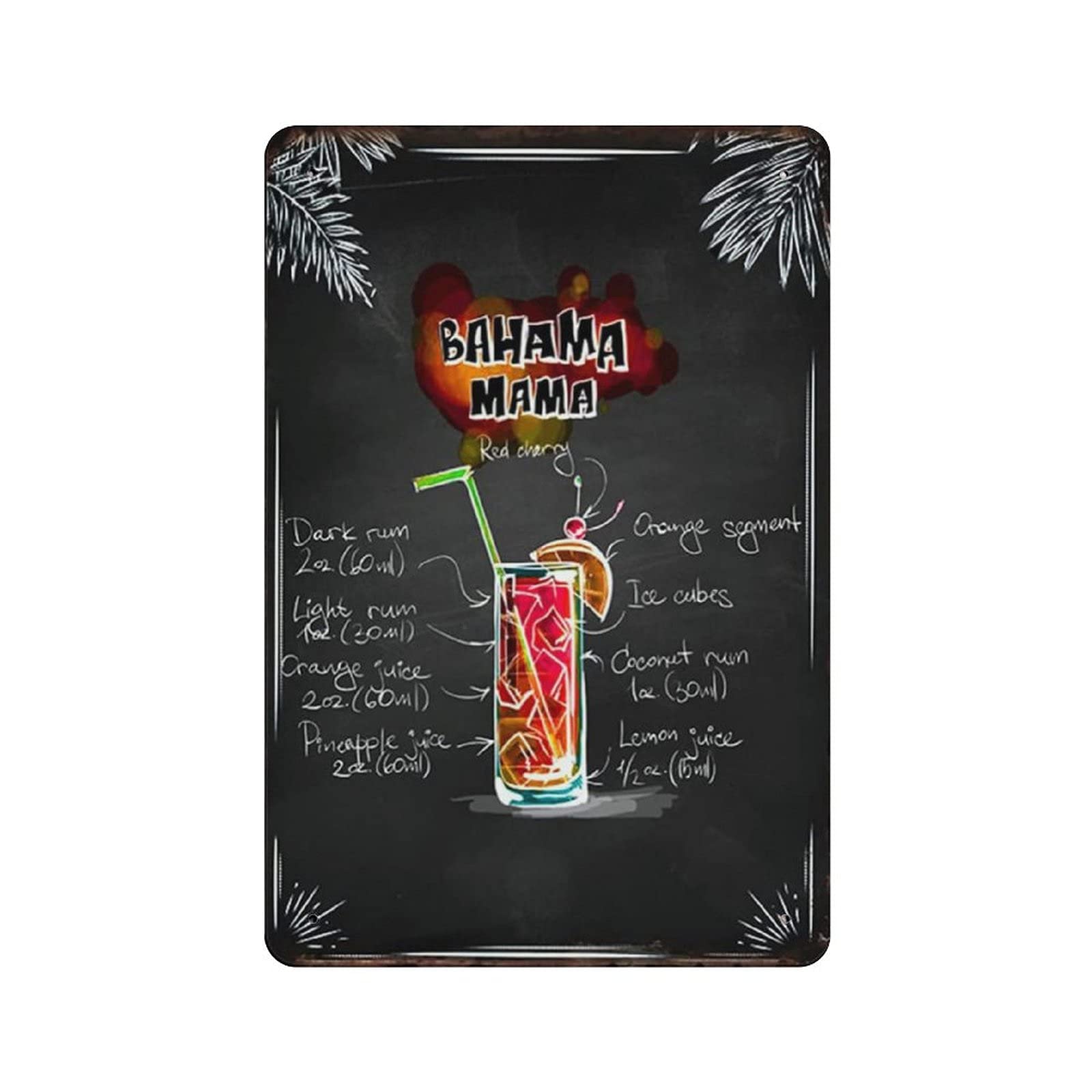 rayprint Metal Tin Sign Bahama Mama Cocktail Vintage Tin Poster Metal Sign Wall Decoration Country Kitchen Home Garage Decor 12"x8"