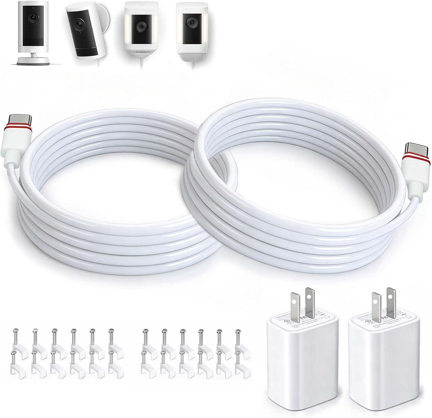 10FT Power Cord and Adapter for Ring Outdoor Cam/Spotlight Cam (Plus & Pro Version) – Weatherproof USB Type C Power Cord, Unlocks Full Features in Wired Mode, 2 Pack (Not for DC Connector Models)