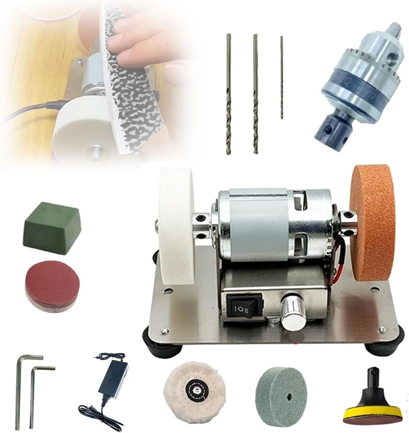 Electric Benchtop Sander, 100W Portable Mini Bench Grinder Kit, Adjustable Speed Table Grinder & Polishing Machine, Efficient Sanding for Wood Metal and DIY Projects