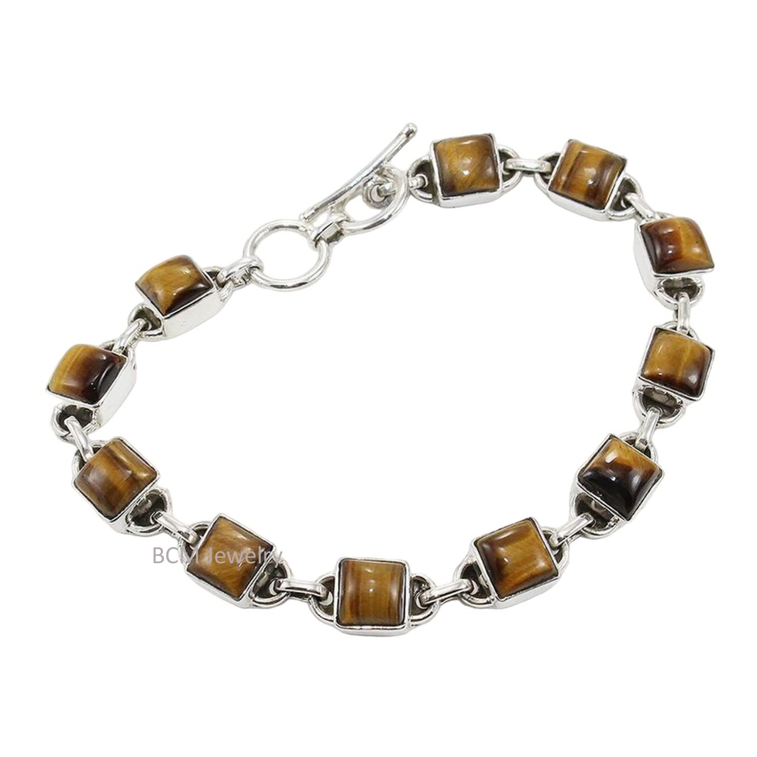 Bracciale in argento sterling 925 per donna, uomo e ragazza, gioielli con bracciale artigianale in pietra preziosa occhio di tigre