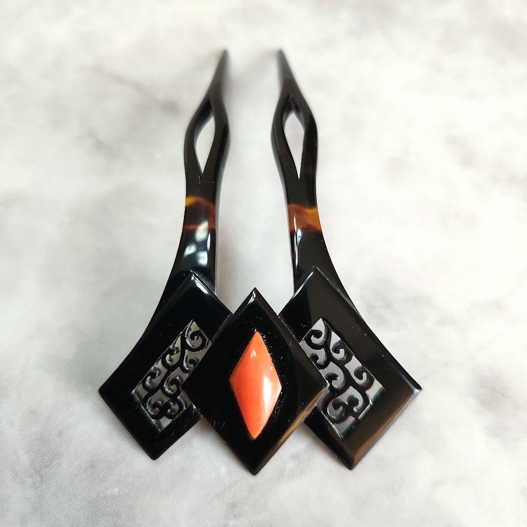 Amazon.co.jp: アールデコ 本鼈甲 かんざし 珊瑚 べっ甲 簪 斑布 350  