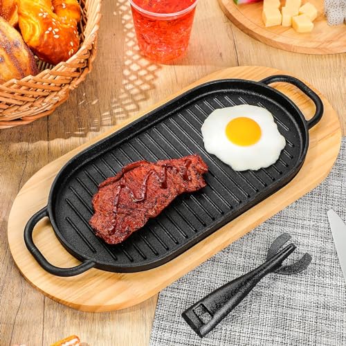 Yiyiring BAN-YIYIRING-0268 2 Pcs Cast Iron Fajita Skillet Pan Set Sizzling Steak Plate thumb #1