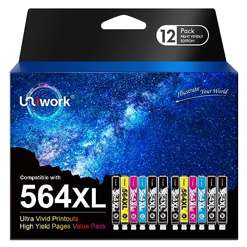 Uniwork Compatible Ink Cartridge Replacement for HP 564 564XL for Photosmart 7525 7520 7510 C309a C310a B8550 D5460 C6350 D7560 Printer (4BK/2PB/2C/2M/2Y), 12 Packs
