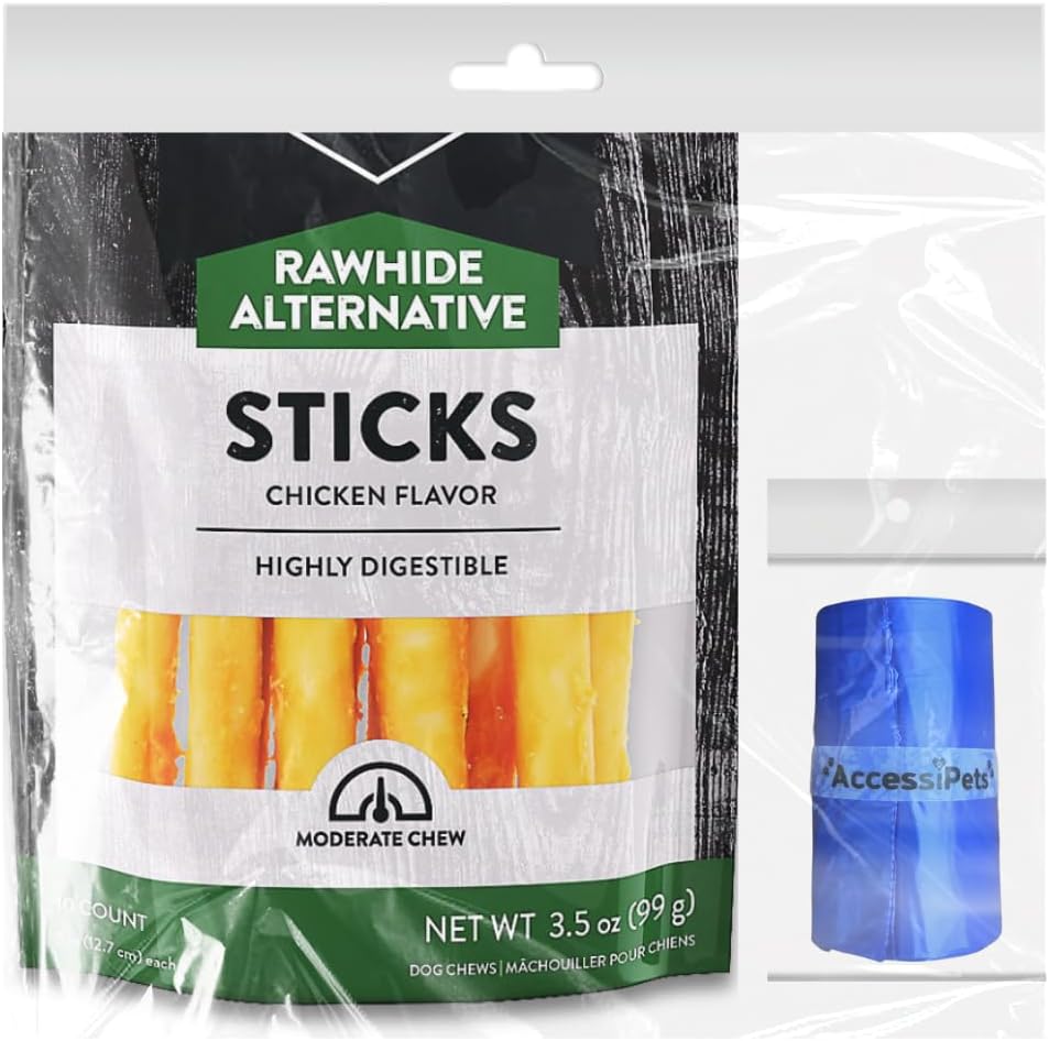 Dog Chews Bundles for Small and Medium Dogs, Rawhide Free Alternative 5 inch Retriever Sticks Bundle with 1 Waste Bag Roll, Dental Treats for Moderate Chewers (Chicken, 3.5 oz)
