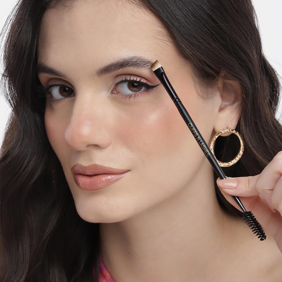 Cuffs N Lashes Dual Brow Brush E002 | 2-in-1 Fine Angled Brow Brush &Spoolie | Precision Eyebrow Definer &Groomer | Soft Premium Bristles | Handmade in India | Cruelty-Free Makeup Tool 1