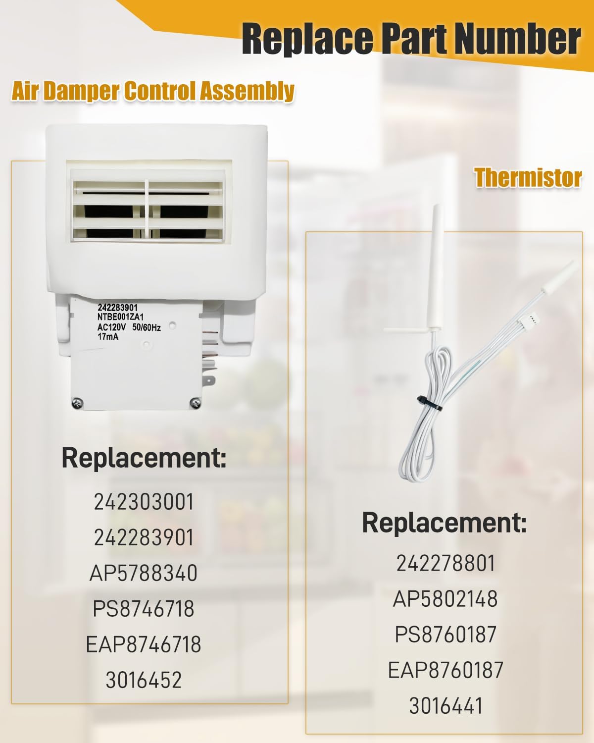 242303001 Air Damper & Thermistor Kit for Frigidaire Crosley Refrigerators